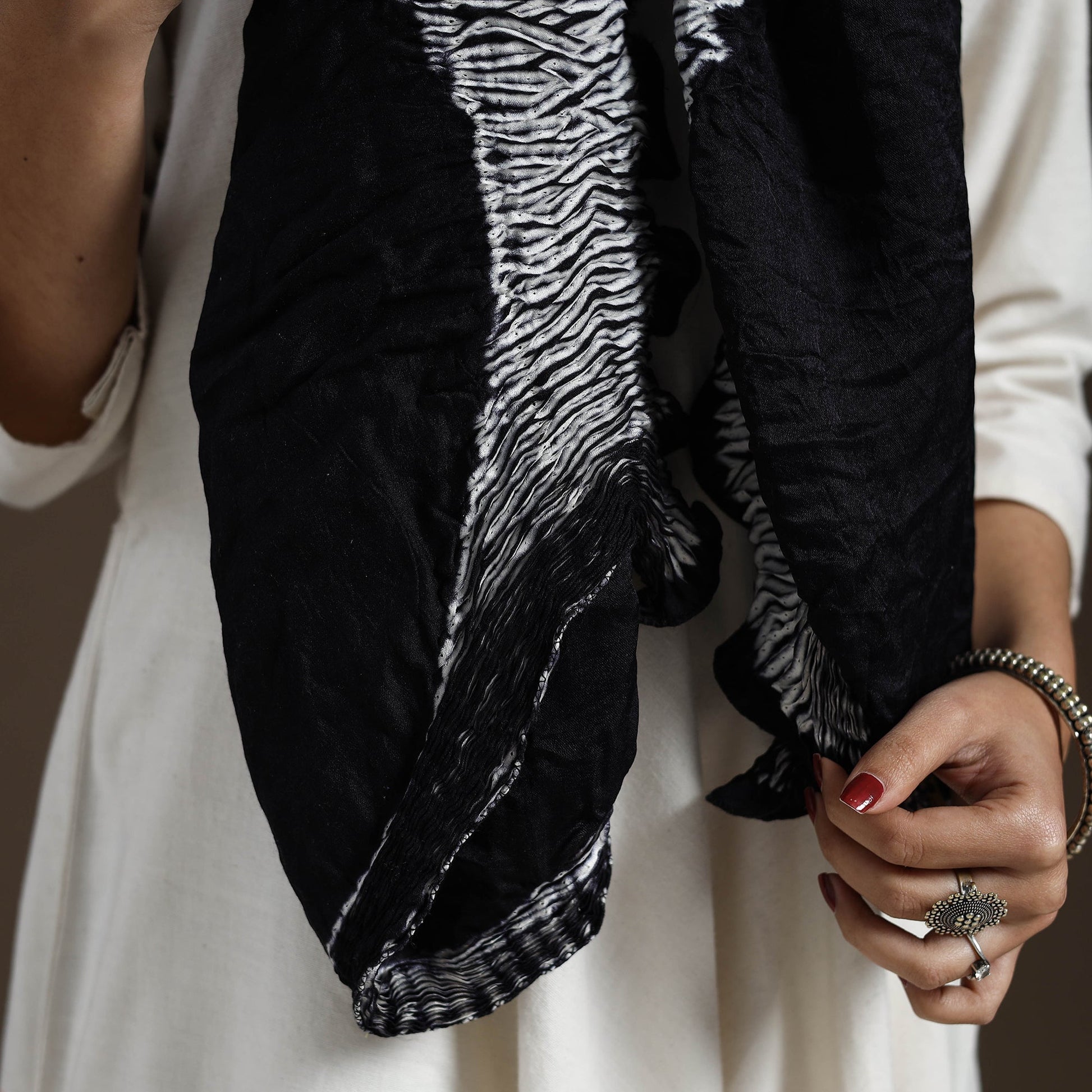 Black - Tie & Dye Gajji Silk Shibori Stole 20