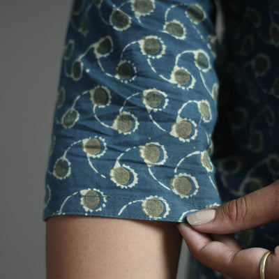 Blue - Akola Hand Block Printed Cotton Pintuck Straight Kurta