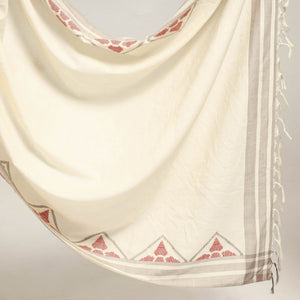 Beige - Grey & Kora with Grey Trangle Pattern with Red Floral Buti Extra Weft Silk Cotton Saree