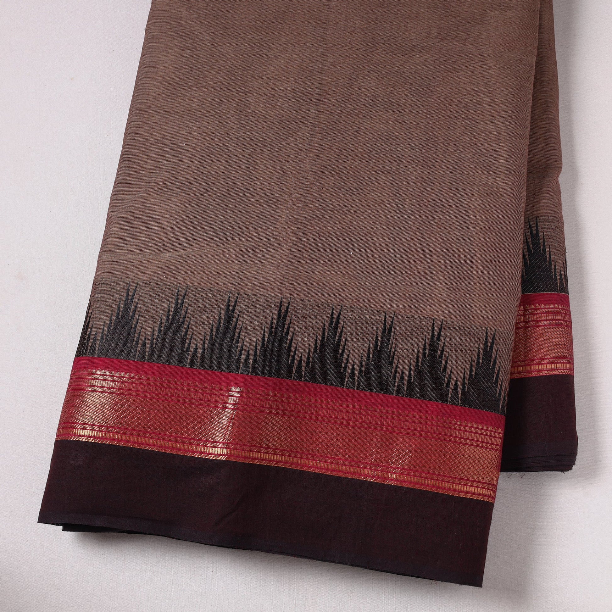 Brown - Kanchipuram Cotton Fabric with Zari Border 02