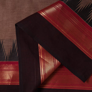 Brown - Kanchipuram Cotton Fabric with Zari Border 02