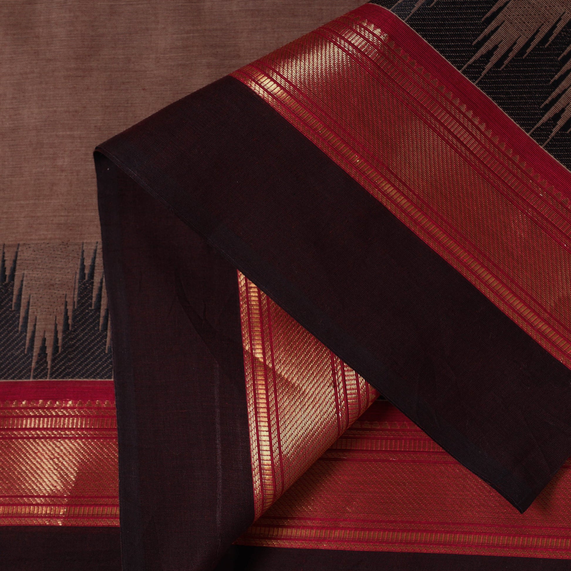 Brown - Kanchipuram Cotton Fabric with Zari Border 02