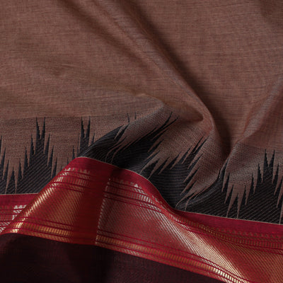 Brown - Kanchipuram Cotton Fabric with Zari Border 02