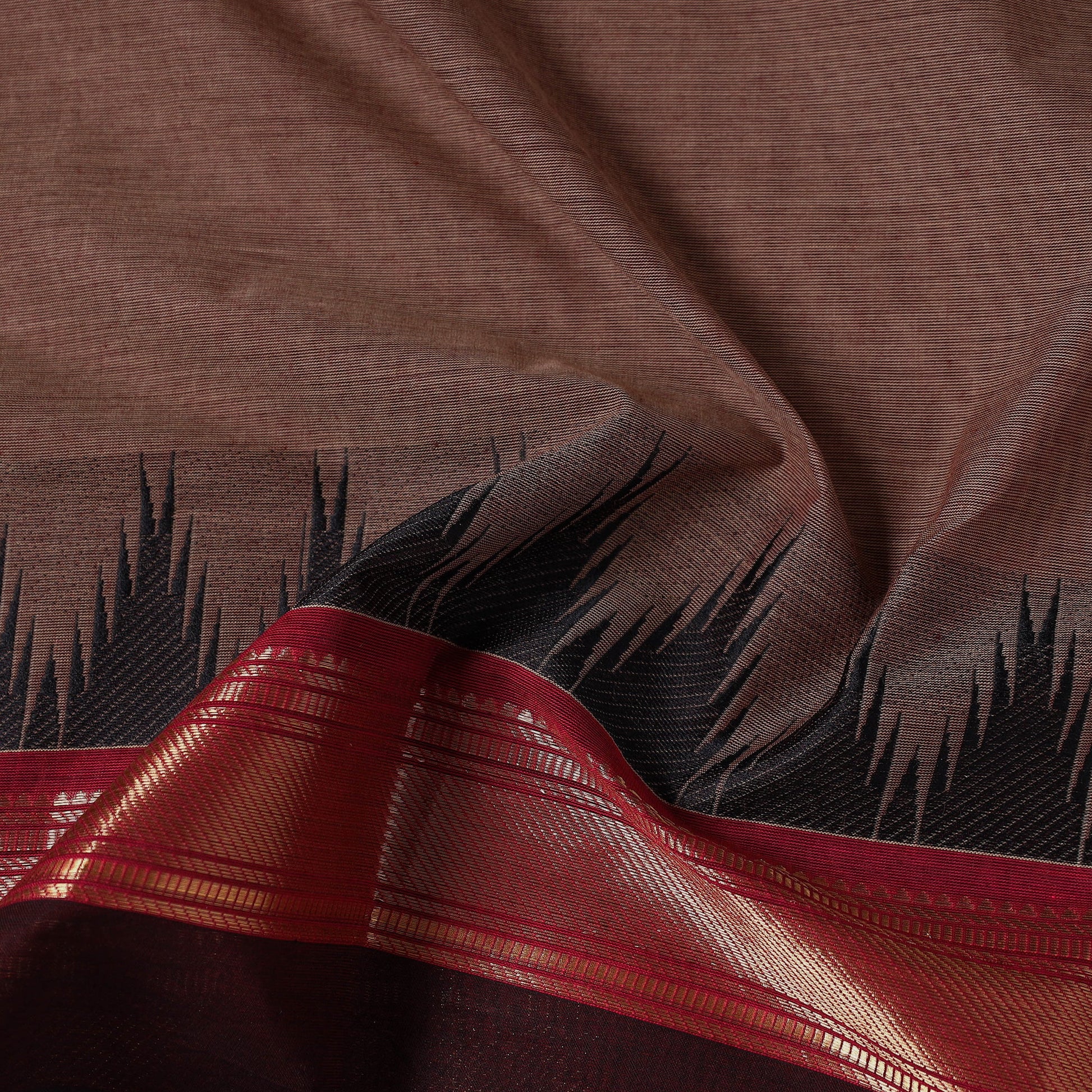 Brown - Kanchipuram Cotton Fabric with Zari Border 02