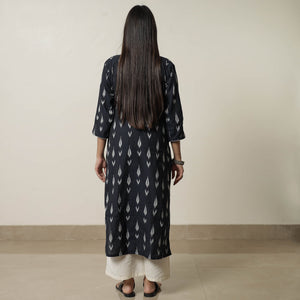 Black - Pochampally Ikat Weave Cotton Straight Kurta 19