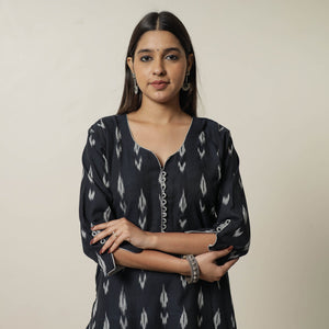 Black - Pochampally Ikat Weave Cotton Straight Kurta 19