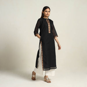 Black - Thread Border Cotton Straight Kanchipuram Kurta 03