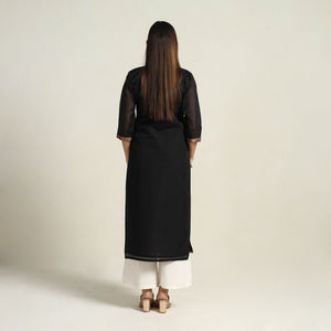 Black - Thread Border Cotton Straight Kanchipuram Kurta 03