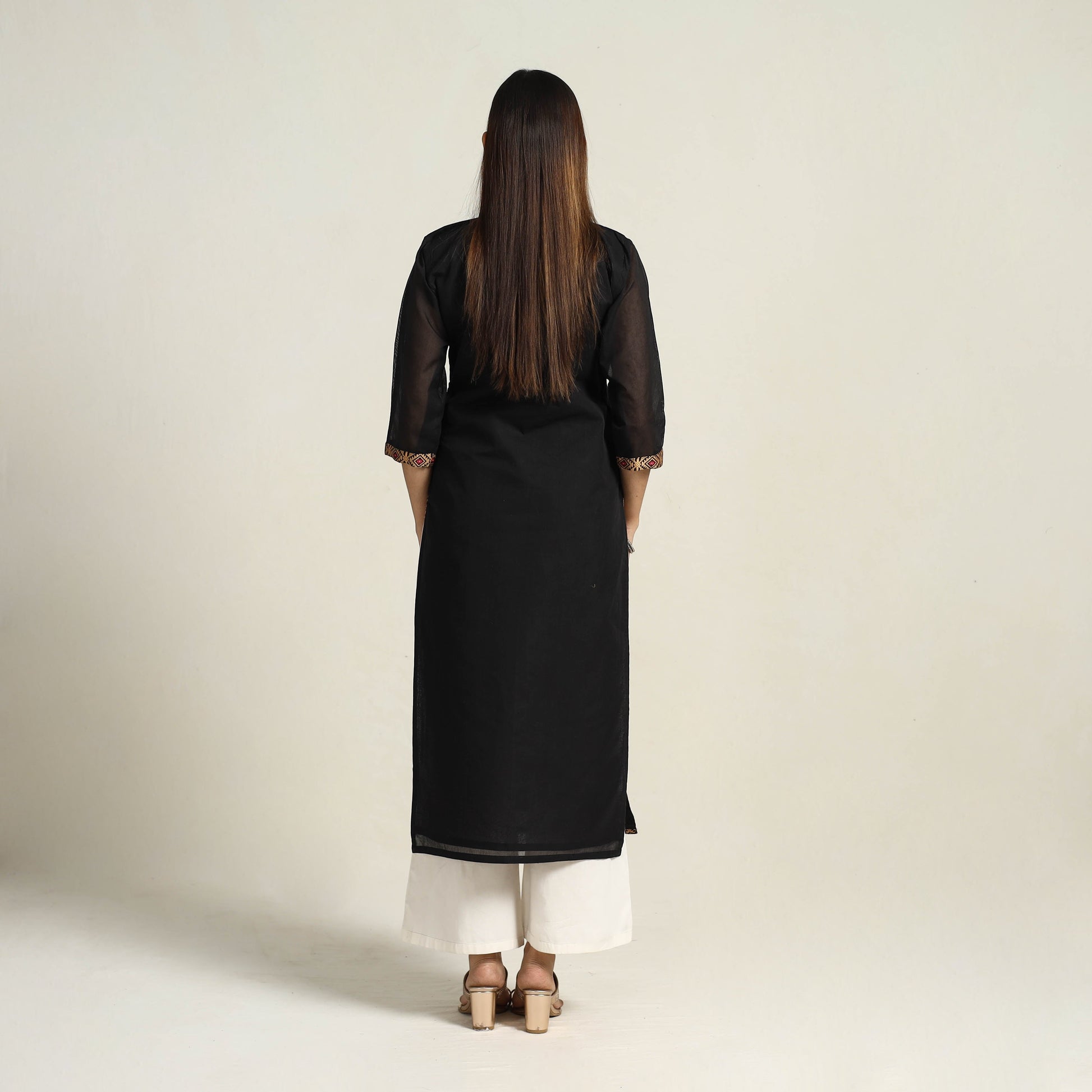 Black - Thread Border Cotton Straight Kanchipuram Kurta 03