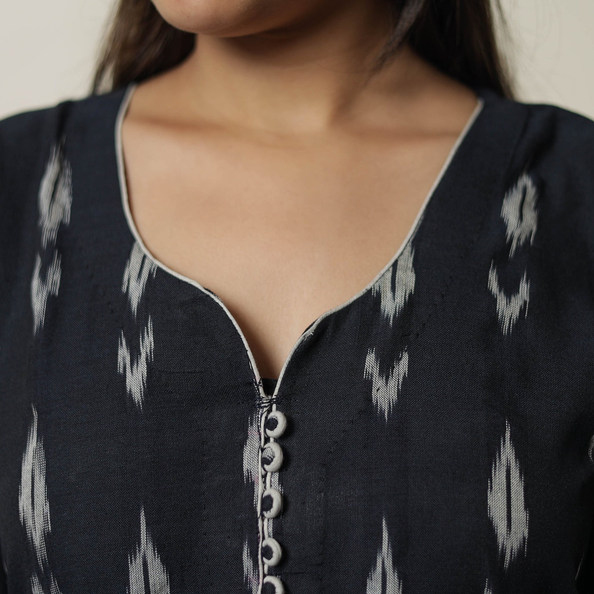 Black - Pochampally Ikat Weave Cotton Straight Kurta 19