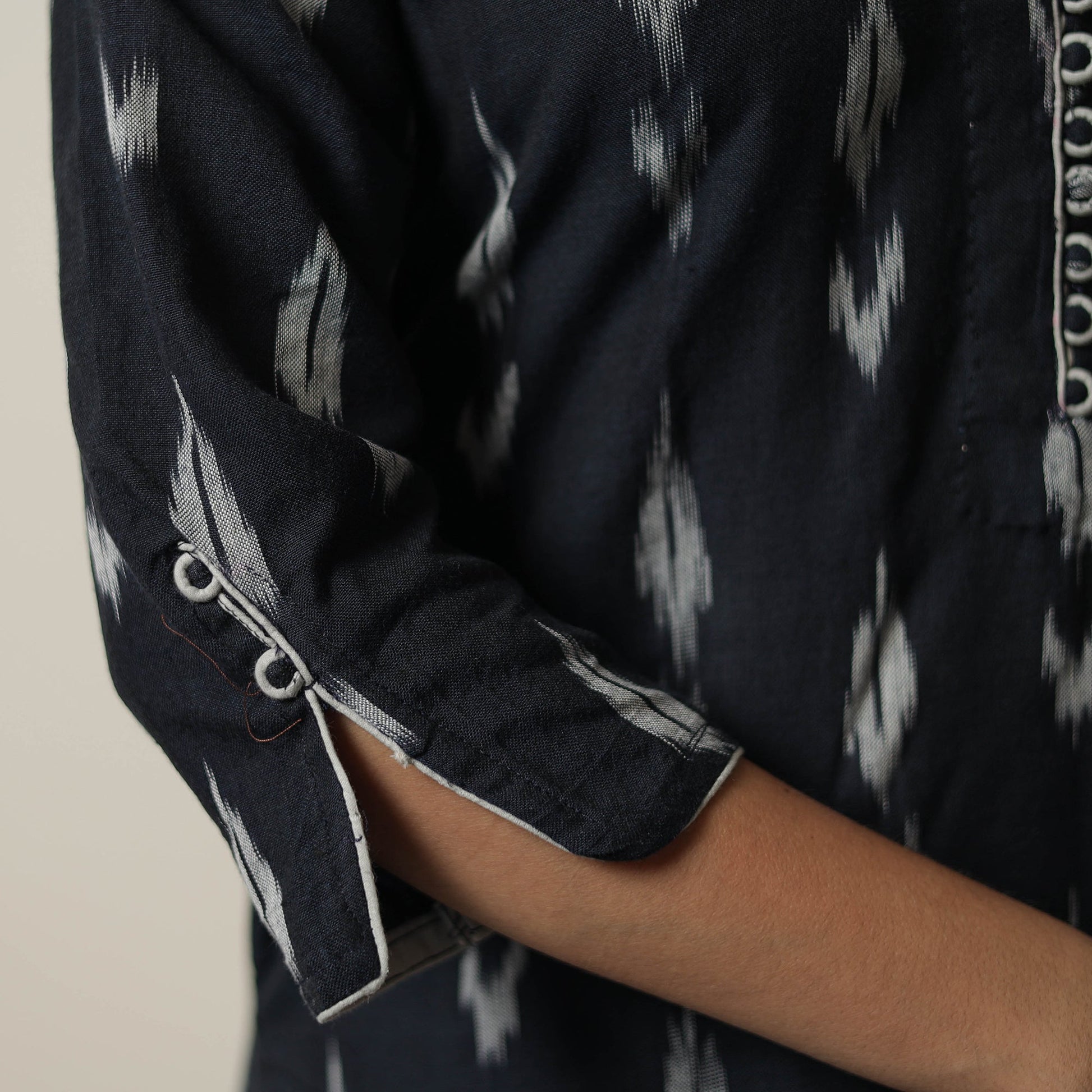 Black - Pochampally Ikat Weave Cotton Straight Kurta 19