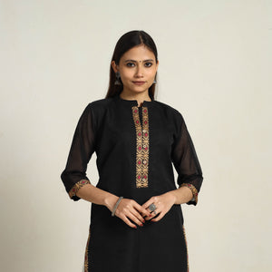 Black - Thread Border Cotton Straight Kanchipuram Kurta 03