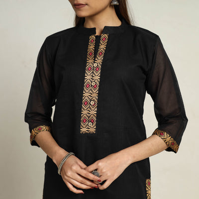 Black - Thread Border Cotton Straight Kanchipuram Kurta 03