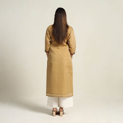 Beige - Thread Border Cotton Straight Kanchipuram Kurta 02