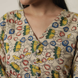 Beige - Kalamkari Printed Cotton Flared Kurta 07