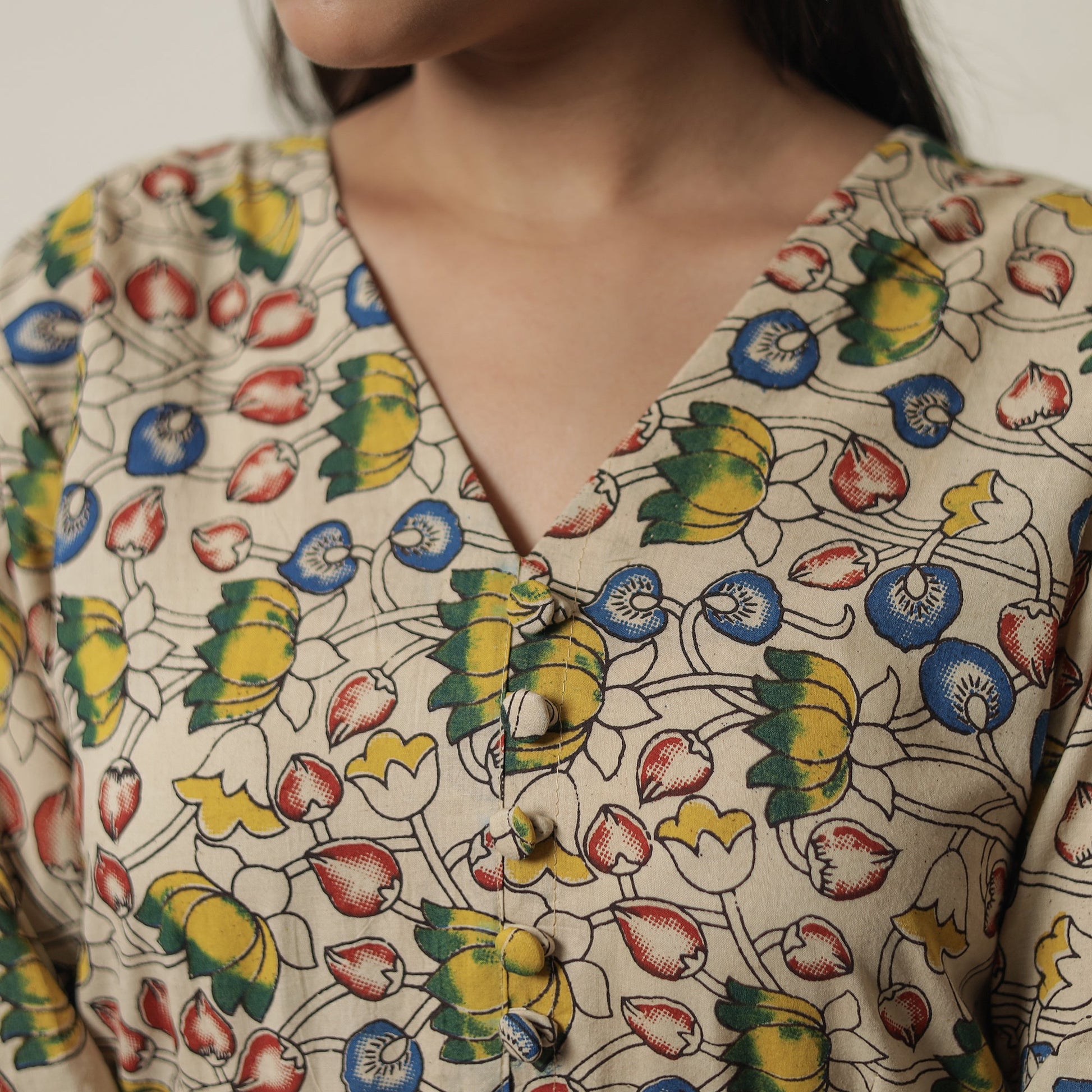 Beige - Kalamkari Printed Cotton Flared Kurta 07