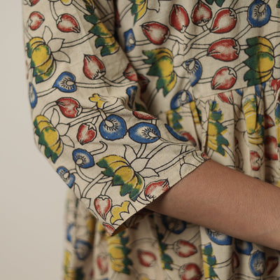 Beige - Kalamkari Printed Cotton Flared Kurta 07