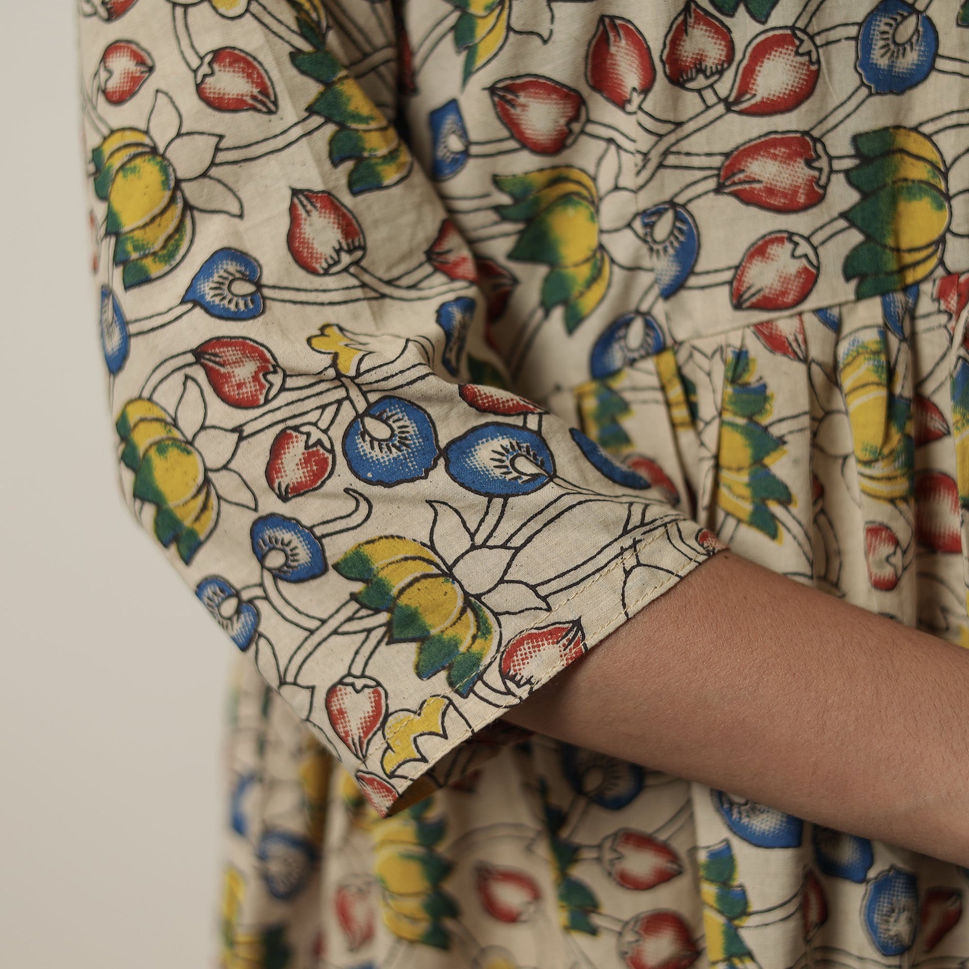 Beige - Kalamkari Printed Cotton Flared Kurta 07
