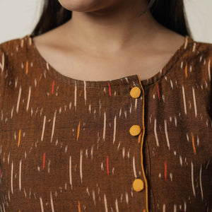 Brown - Pochampally Ikat Weave Cotton A-Line Kurta 08