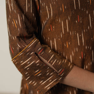 Brown - Pochampally Ikat Weave Cotton A-Line Kurta 08