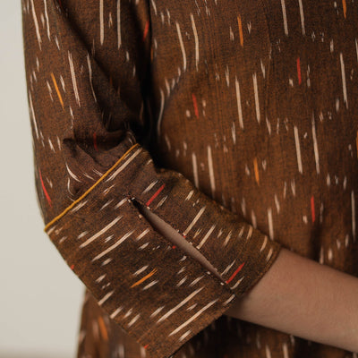 Brown - Pochampally Ikat Weave Cotton A-Line Kurta 08