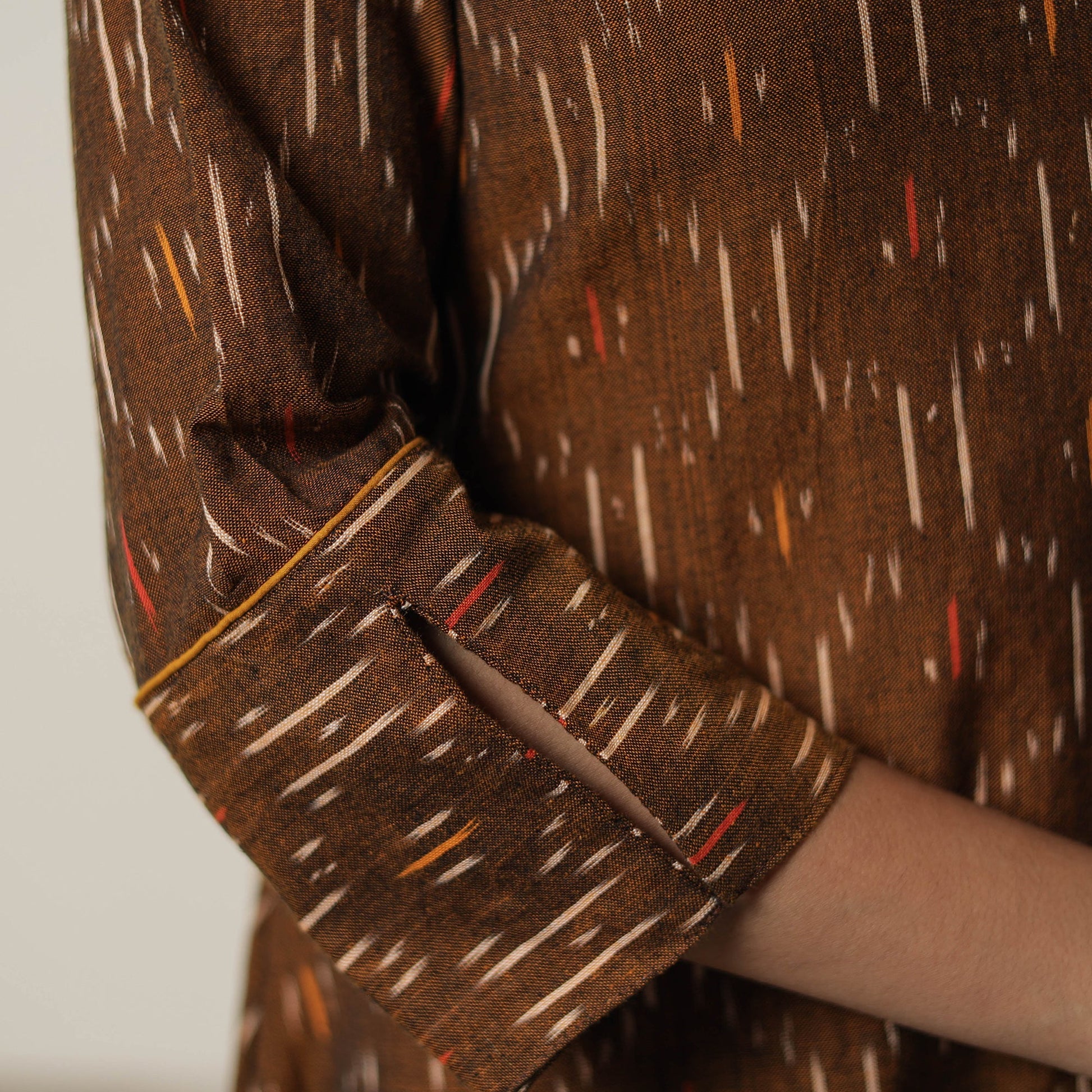 Brown - Pochampally Ikat Weave Cotton A-Line Kurta 08