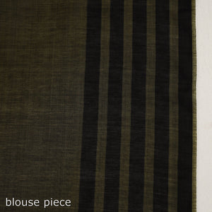 Brown - Black & Light Yellow Mulberry Silk Saree with Plain Olive Green Body