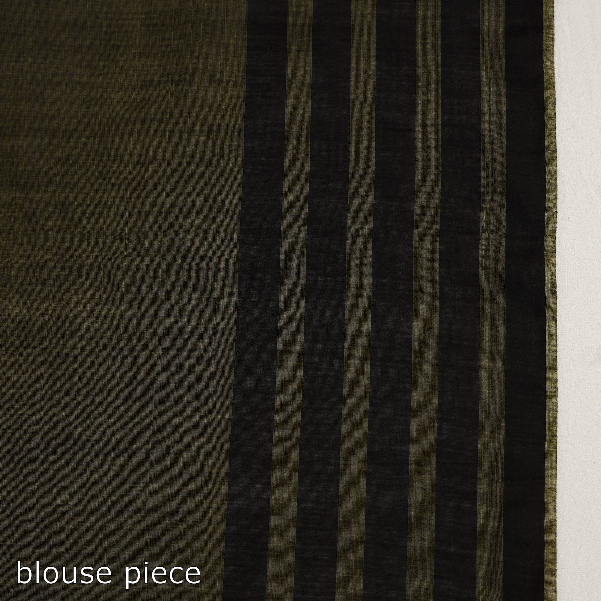 Brown - Black & Light Yellow Mulberry Silk Saree with Plain Olive Green Body