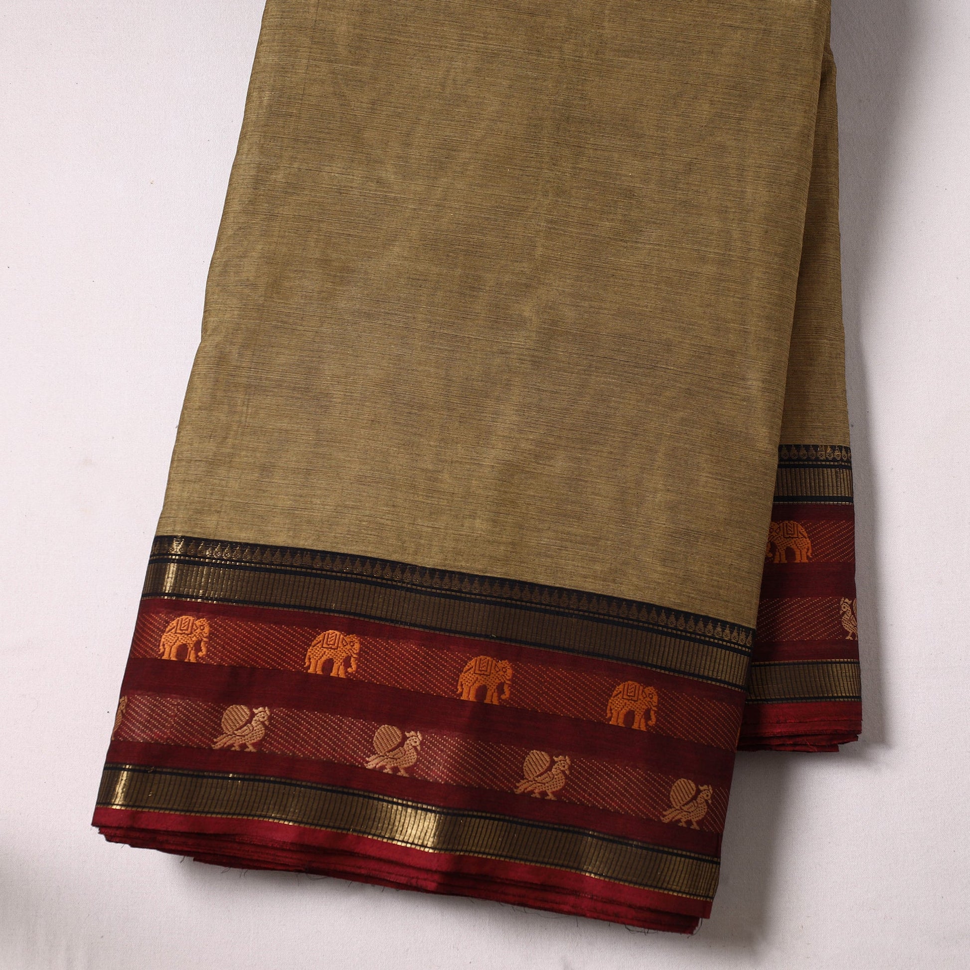 Brown - Kanchipuram Cotton Fabric with Thread Zari Border 35