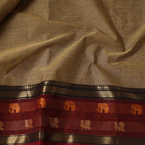 Brown - Kanchipuram Cotton Fabric with Thread Zari Border 35
