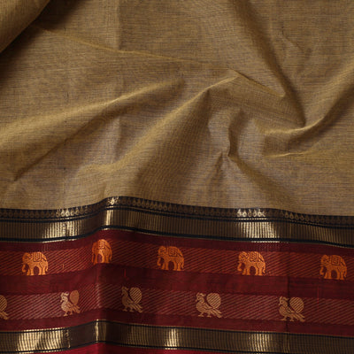 Brown - Kanchipuram Cotton Fabric with Thread Zari Border 35
