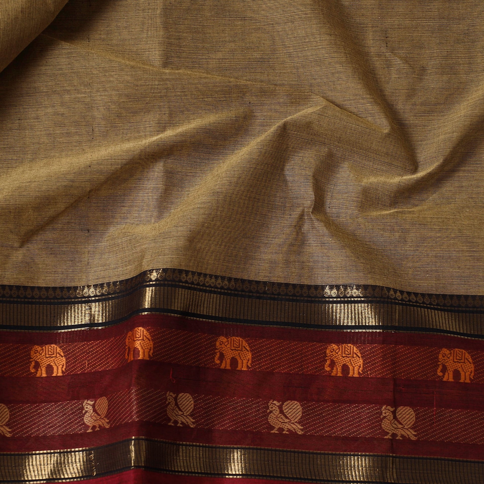 Brown - Kanchipuram Cotton Fabric with Thread Zari Border 35