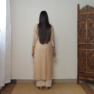 Beige - Kota Doria Cotton Embroidery Kurta Suit Set 10