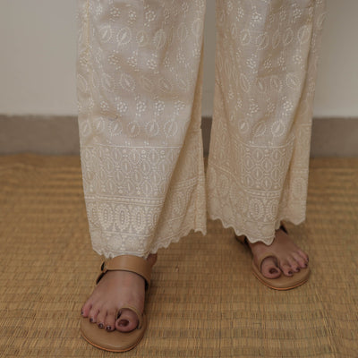 Beige - Kota Doria Cotton Embroidery Kurta Suit Set 10