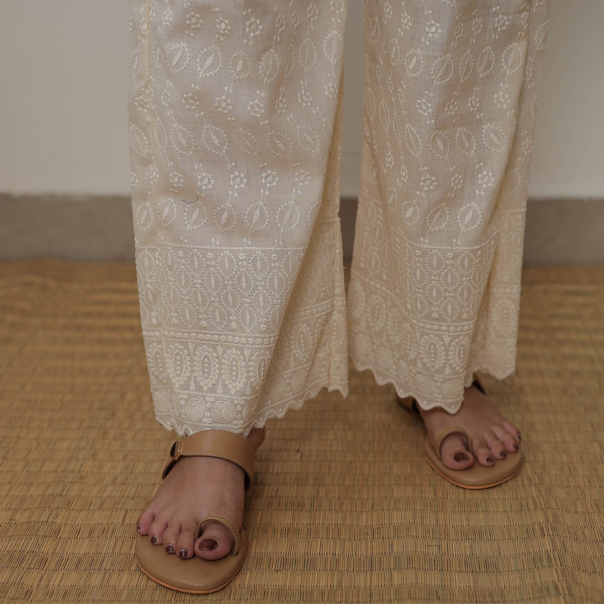 Beige - Kota Doria Cotton Embroidery Kurta Suit Set 10