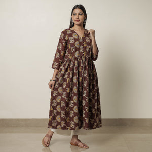 Brown - Kalamkari Printed Cotton Flared Kurta 06