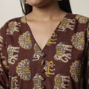 Brown - Kalamkari Printed Cotton Flared Kurta 06