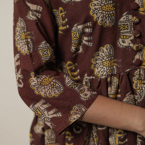 Brown - Kalamkari Printed Cotton Flared Kurta 06
