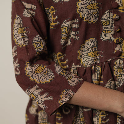 Brown - Kalamkari Printed Cotton Flared Kurta 06