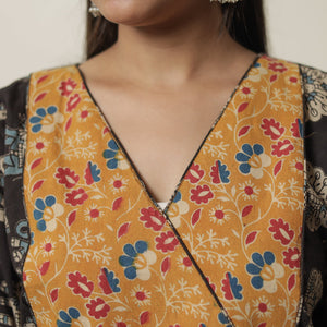 Black - Kalamkari Printed Cotton Flared Kurta with Patchwork 13