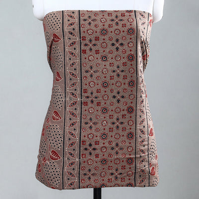 Brown - Ajrakh Block Printed Cotton Kurta Material - 2.5 meter