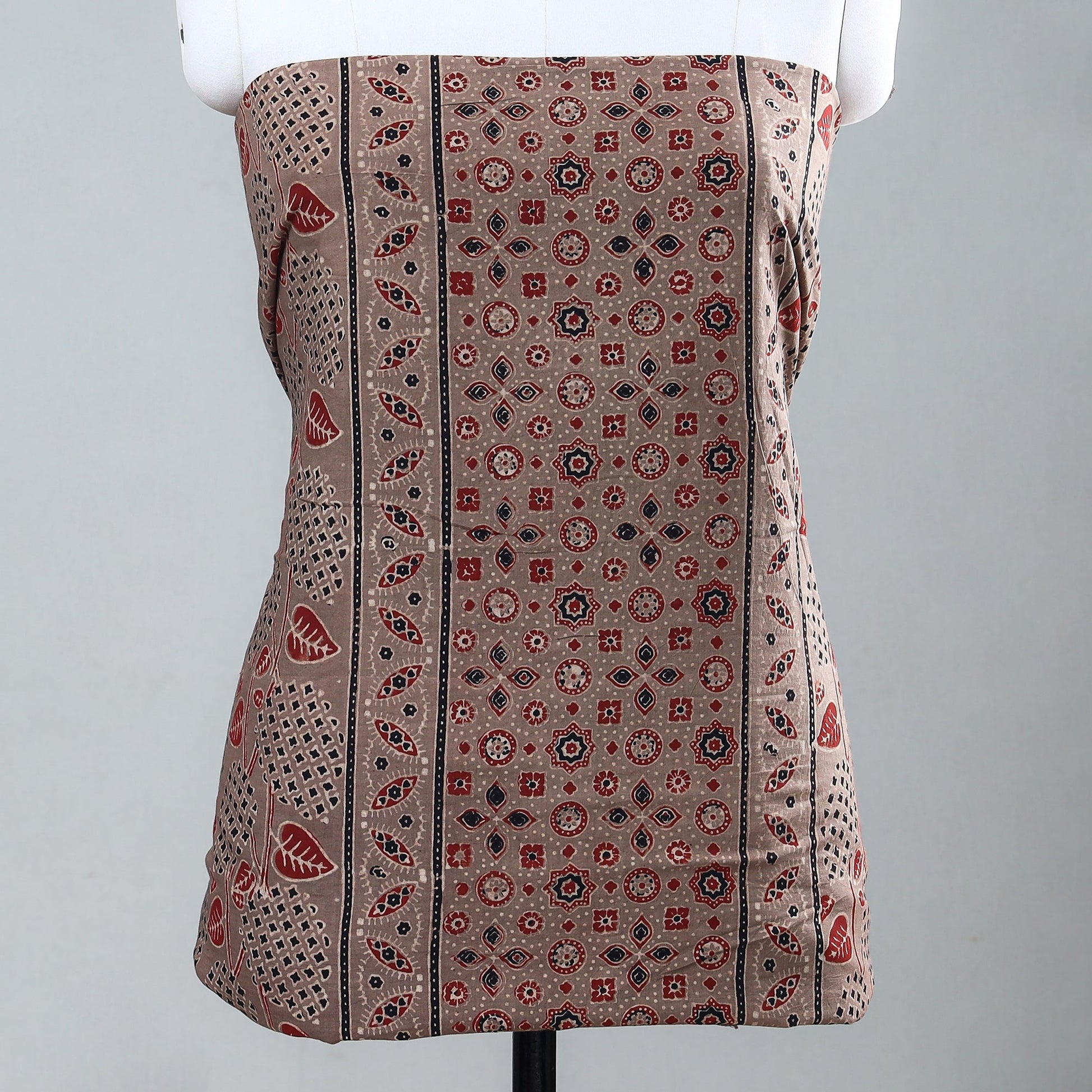 Brown - Ajrakh Block Printed Cotton Kurta Material - 2.5 meter