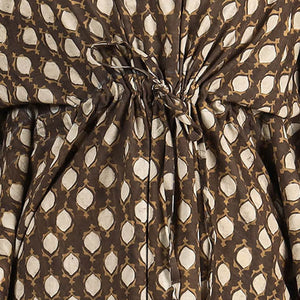 Brown - Akola Block Printed Cotton Kaftan with Tie-Up Waist (Long)