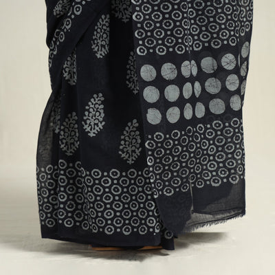 Black - Mul Cotton Hand Batik Print Saree