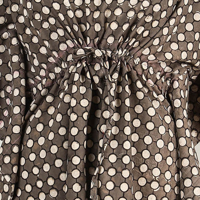 Brown - Akola Block Printed Cotton Kaftan with Tie-Up Waist (Medium)