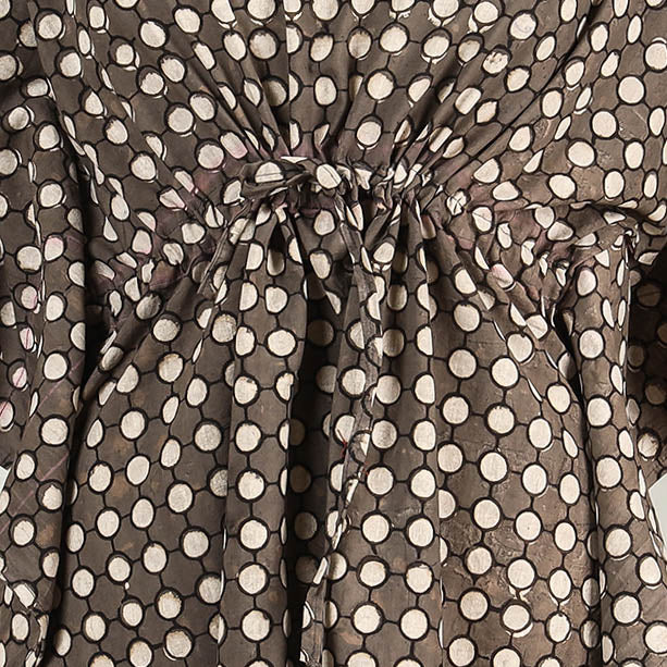 Brown - Akola Block Printed Cotton Kaftan with Tie-Up Waist (Medium)