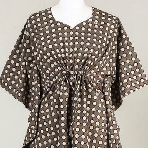 Brown - Akola Block Printed Cotton Kaftan with Tie-Up Waist (Medium)