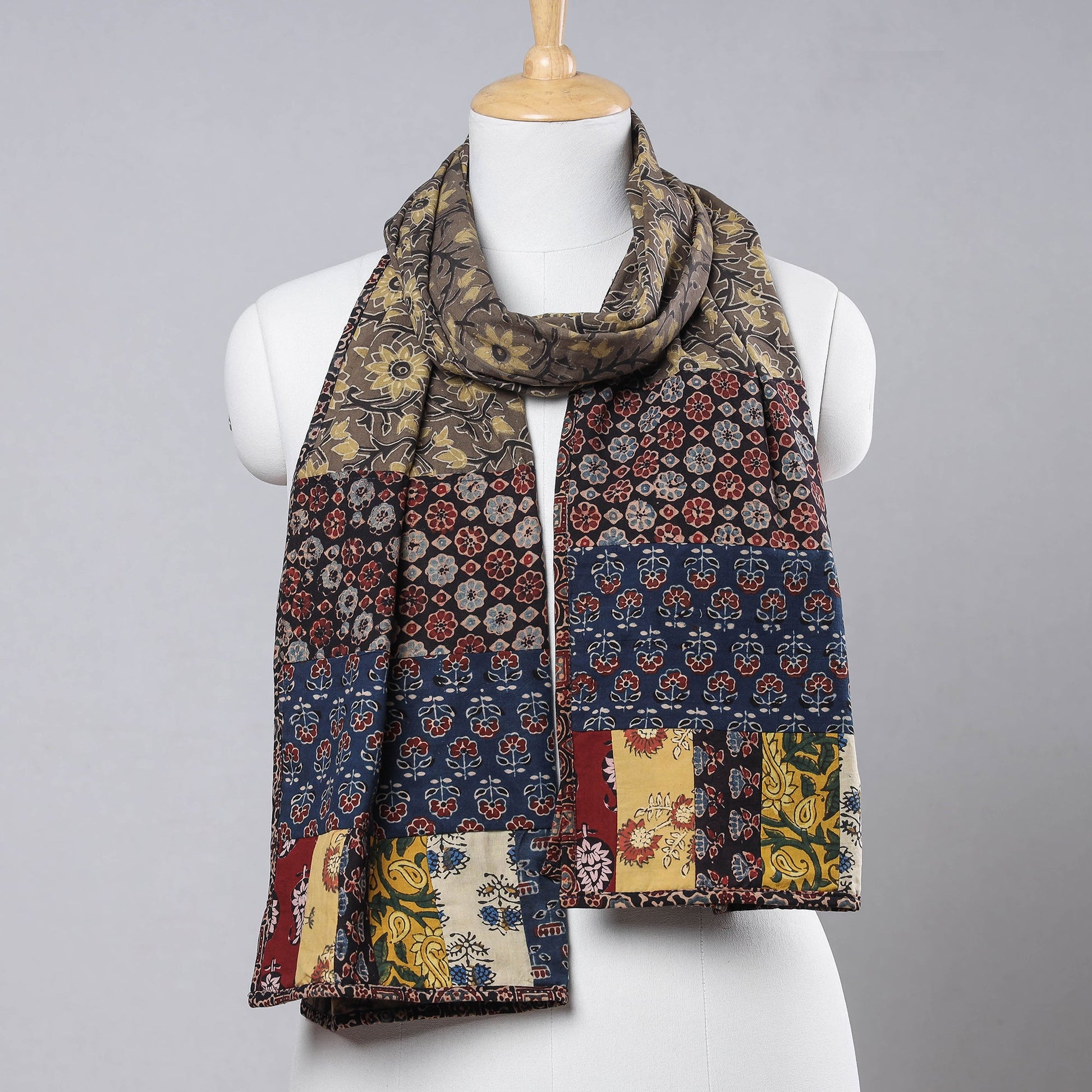 Brown - Ajrakh Block Printed Patchwork Cotton Stole