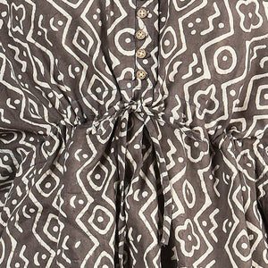 Brown - Akola Block Printed Cotton Kaftan with Tie-Up Waist (Short)