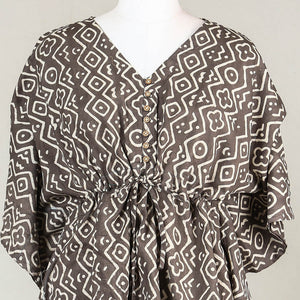 Brown - Akola Block Printed Cotton Kaftan with Tie-Up Waist (Short)